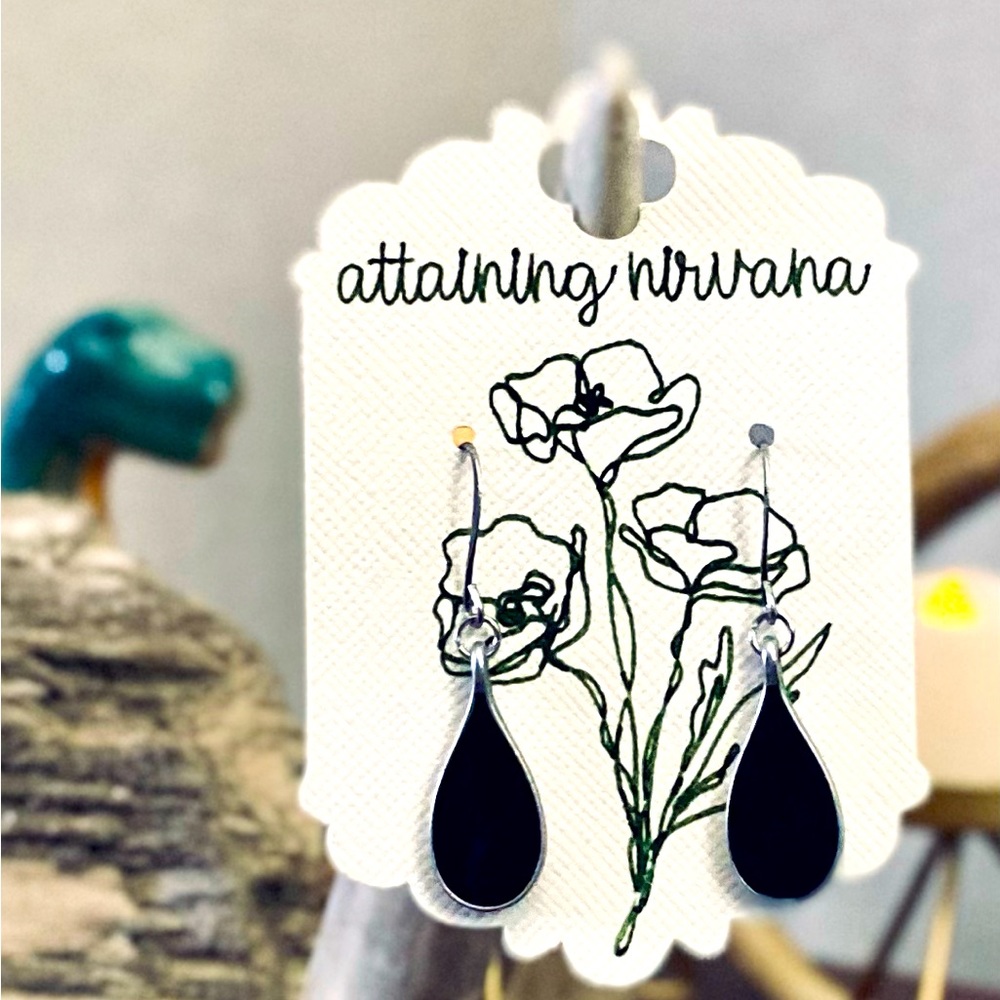 handmade by attaining nirvana - teardrop enamel & pewter earrings on fishhooks